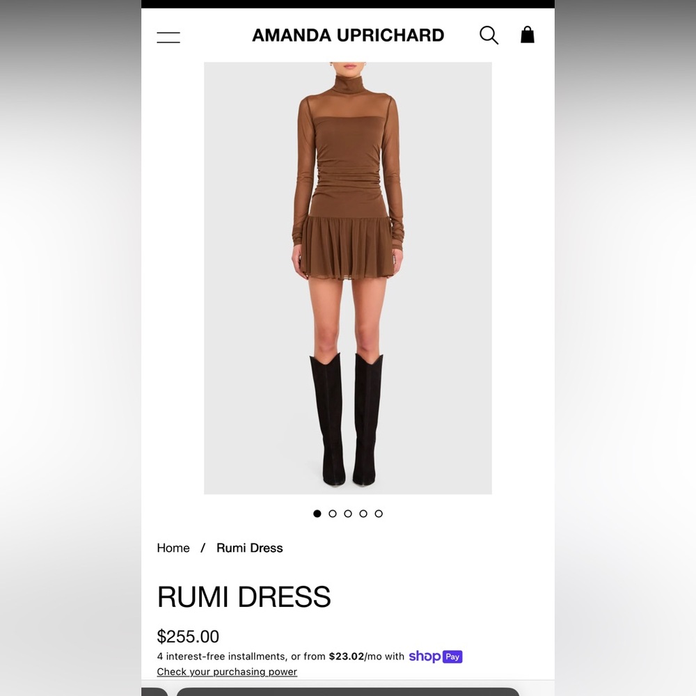 Amanda Uprichard Brown Long Sleeve Mesh Mini Dress - Picture 2 of 13